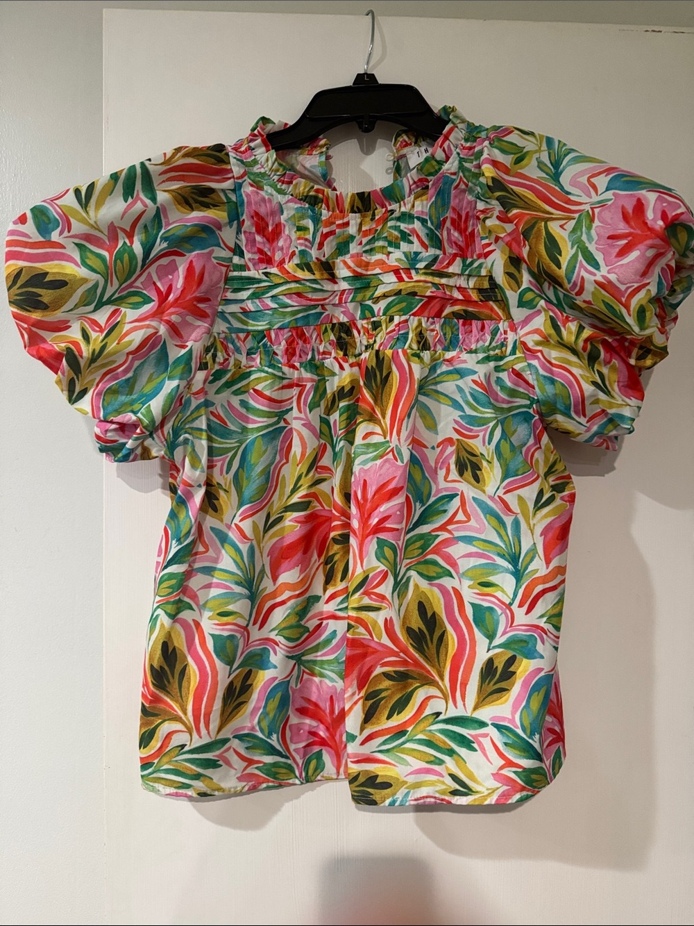 THML Multicolor Floral Puff-Sleeve Blouse - Red, Pink, Green, Yellow, Blue